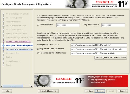 GC Configure Oracle Management Repository
