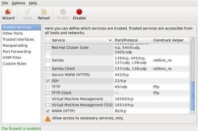 Firewall GUI - Trusted Services