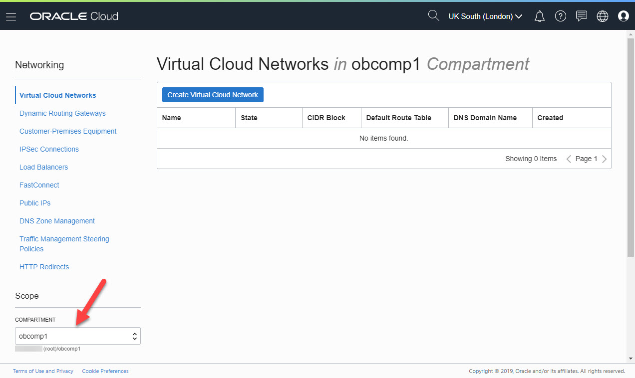 Virtual Cloud Network Dashboard