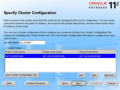 Clusterware Cluster Config